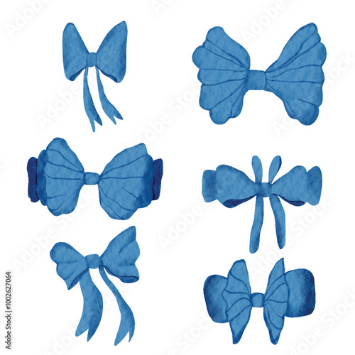 Watercolor Blue Ribbon Element Vector Collection