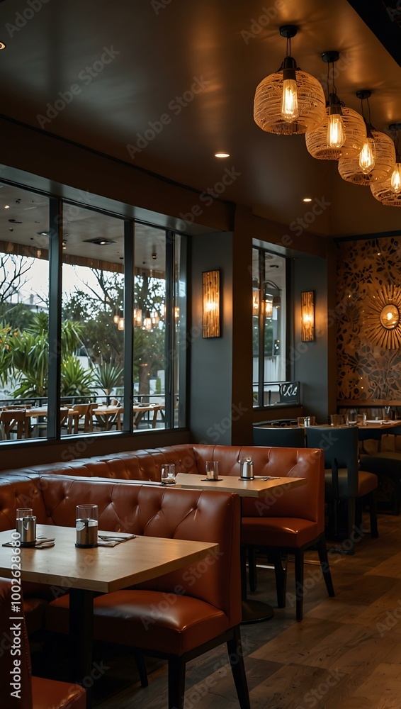 Restaurant interior exuding warmth. Restaurant interior exuding warmth.