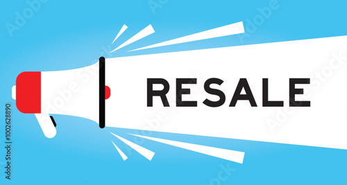 Color megaphone icon with word resale in white banner on blue background