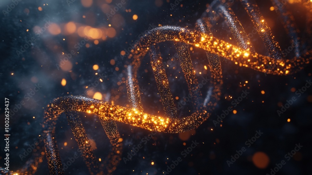 Glowing DNA Strand with Sparks and Bokeh Glowing DNA Strand with Sparks and Bokeh