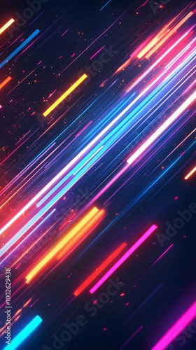 Abstract background with colorful light streaks and geometric shapes, creating an atmosphere of energy and excitement for the digital tech conference presentation or event