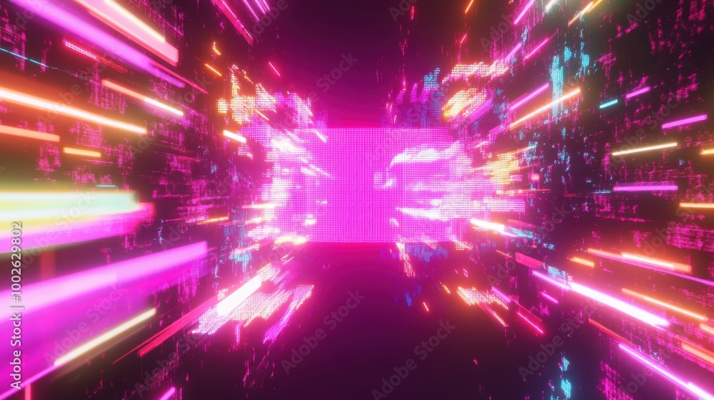 Fototapeta premium Vibrant Cyberpunk Cityscape with Neon Lights and Digital Art