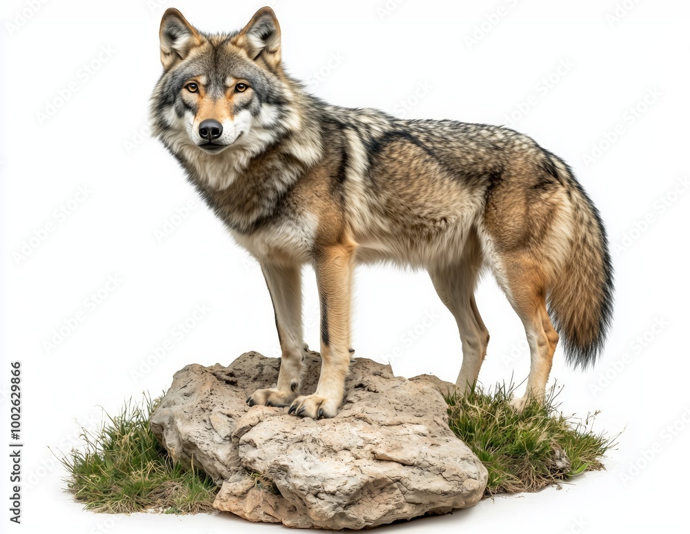 Obraz premium Wolf Standing on Rock with Sharp Focus