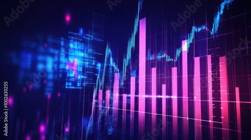 Futuristic Stock Market Trading Graph with Digital Overlays and Holographic Analytics