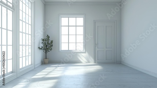 Wallpaper Mural A minimalist empty room featuring natural sunlight reflections on the white walls and tiled floor, creating a serene, open atmosphere Torontodigital.ca