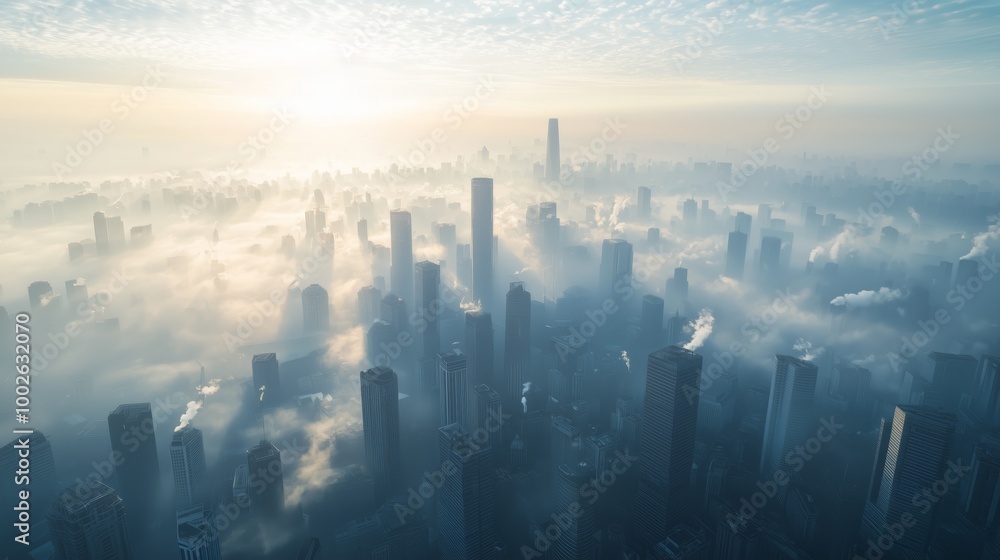 Aerial View of a City Enveloped in Smog Aerial View of a City Enveloped in Smog