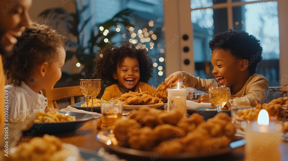 Joyful Family Gathering Around the Festive Dinner Table at Home During Holiday Season Joyful Family Gathering Around the Festive Dinner Table at Home During Holiday Season