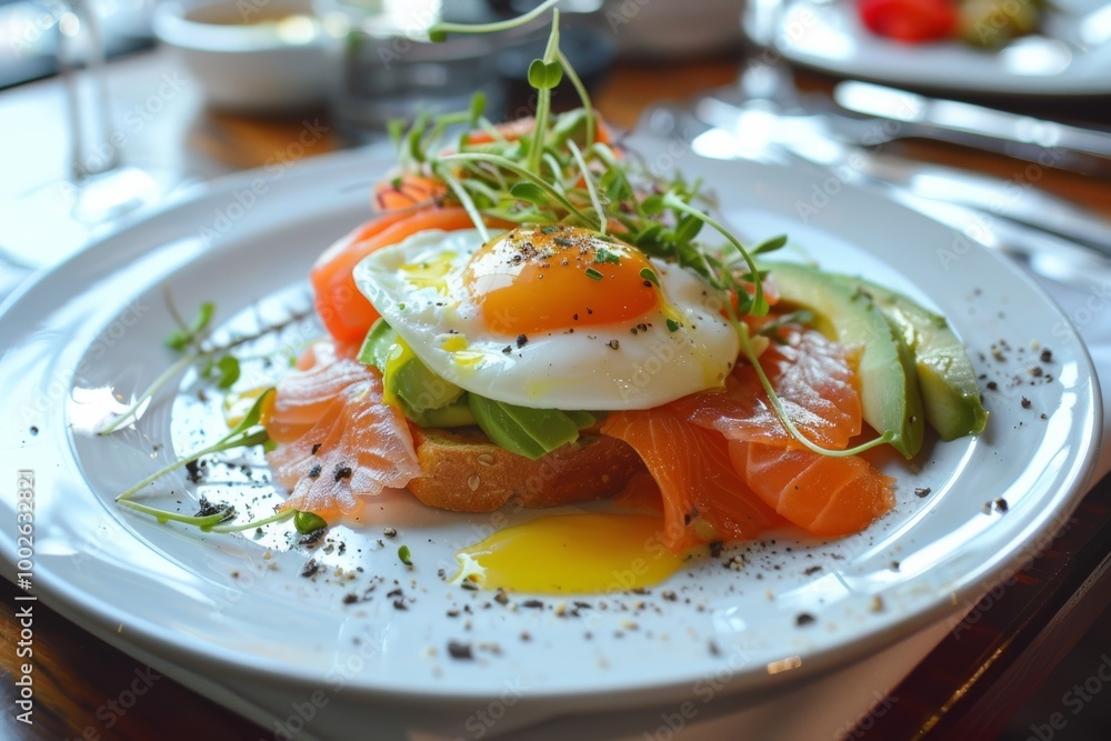 Gourmet brunch: avocado toast with smoked salmon Gourmet brunch: avocado toast with smoked salmon
