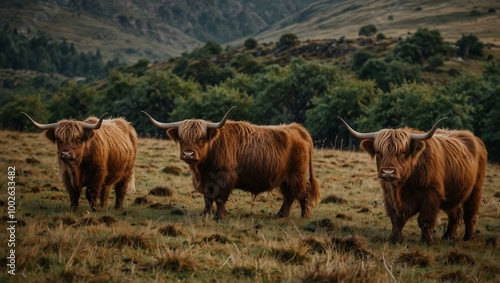 Scottish Highland cattle grazing.