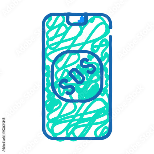 sos button on smartphone screen when neurosis doodle icon sketch vector. sos button on smartphone screen when neurosis sign. isolated symbol illustration