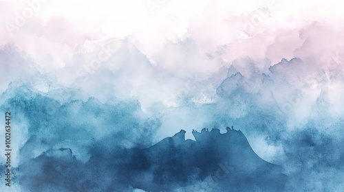 Soft Blue and Pink Abstract Watercolor Landscape