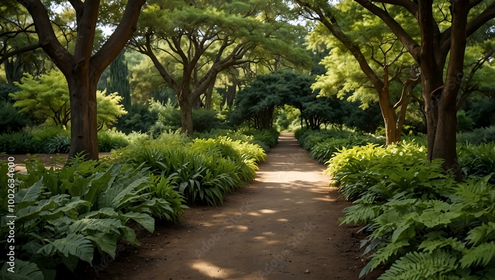 Serene pathway through lush greenery at an arboretum. Serene pathway through lush greenery at an arboretum.