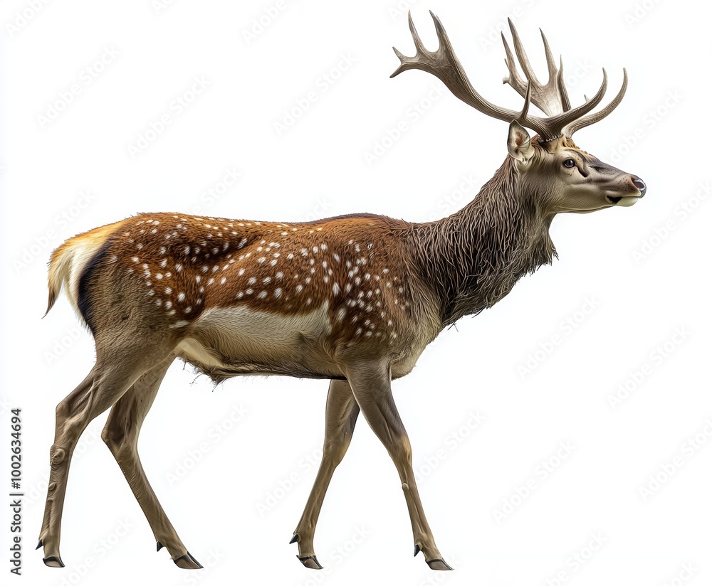 Obraz premium Majestic Deer with Large Antlers Walking Gracefully