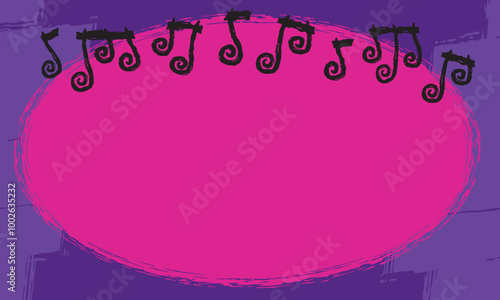 retro grunge toon music notes over magenta ellipse bright vintage musical goth rock concert flyer panel background