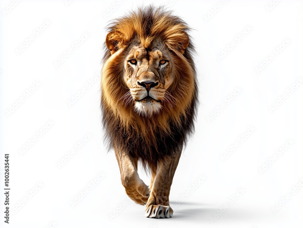 Fototapeta premium Majestic Lion Walking with Flowing Mane