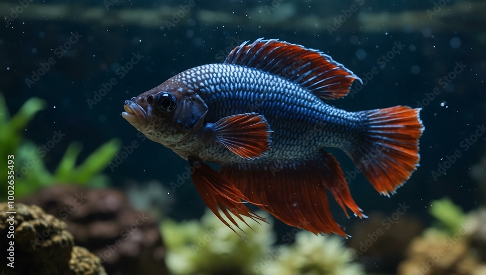 Siamese fighting fish swimming in an aquarium. Siamese fighting fish swimming in an aquarium.