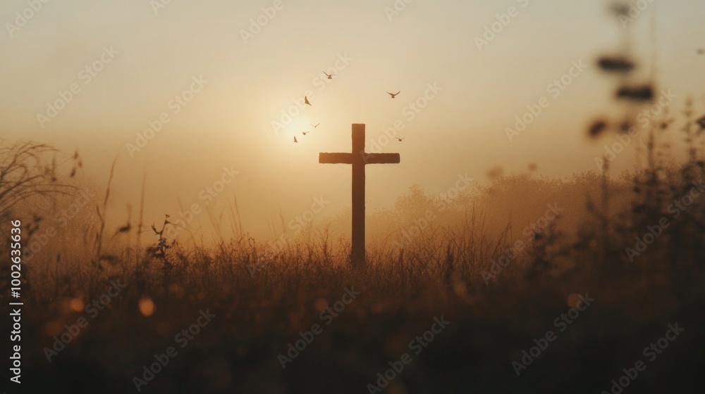 Cross in the field at sunset. Cross in the field at sunset.