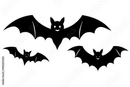 set of halloween bats silhouette vector illustration black 