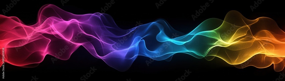Abstract Rainbow-Colored Waves on Black Background Abstract Rainbow-Colored Waves on Black Background