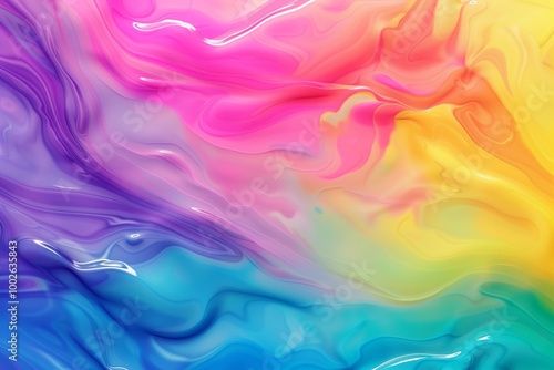 A colorful painting with a rainbow background and a swirl of colors