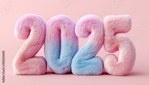 Fluffy Pink and Blue 2025 Number Render