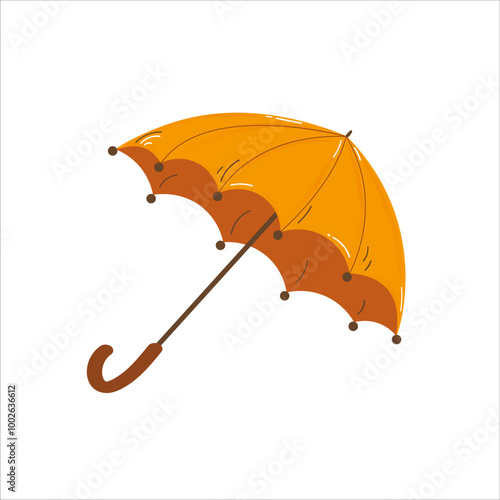 Orange umbrella vector illustration isolated on white background pattern. Hand drawn single autumn design element. Outdoor accessory for rainy or sunny weather. Flat open icon in cartoon style