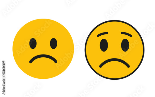 Sad emoticon in yellow for apps and websites