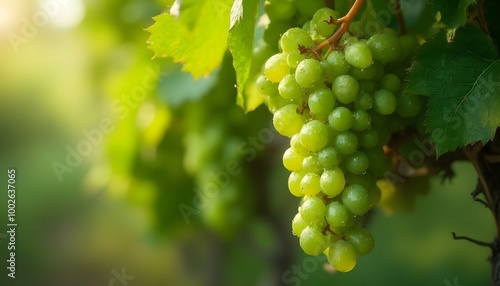 Delicious looking high-quality grapes with leaves in green color