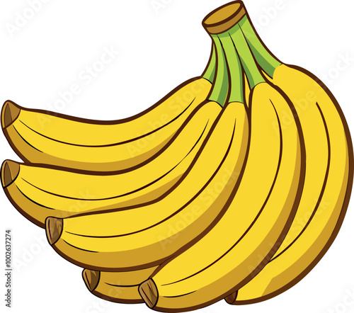 Colorful vector image of a bunch of bananas on a white background, showcasing their vibrant yellow hue