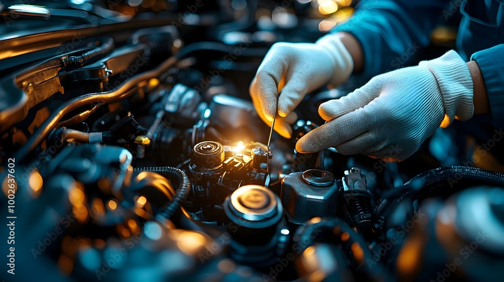 Professional Mechanic Repairing Engine in Automotive Workshop Professional Mechanic Repairing Engine in Automotive Workshop
