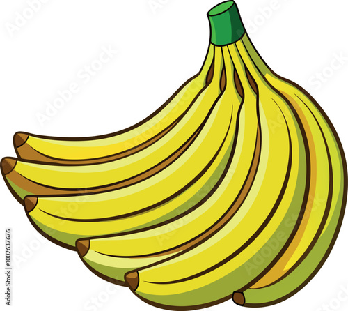 Colorful vector image of a bunch of bananas on a white background, showcasing their vibrant yellow hue