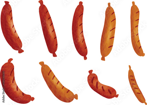 Watercolor Sausage Element Vector Collection