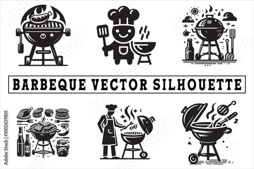 Barbeque Vector Silhouettes and Barbeque Grill and Utensils