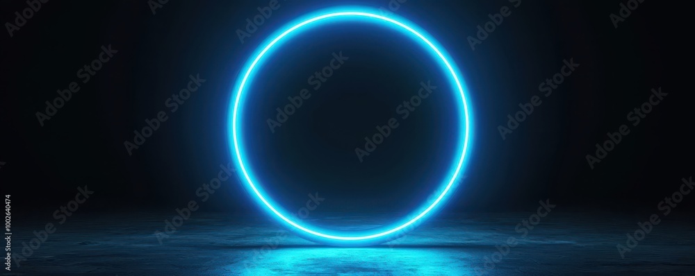 Glowing blue neon circle on black background, vibrant light effect. Glowing blue neon circle on black background, vibrant light effect.