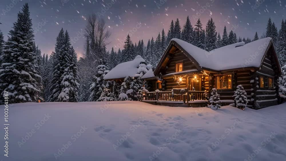 The snow house is located in the middle of a pine forest, the tiled roof covered with a soft layer of white snow. Around, tall pine trees are covered with snow, creating a beautiful natural picture. The snow house is located in the middle of a pine forest, the tiled roof covered with a soft layer of white snow. Around, tall pine trees are covered with snow, creating a beautiful natural picture.