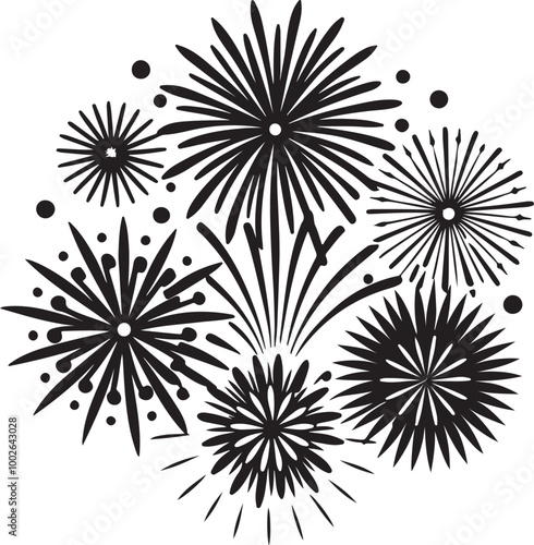 Vector image depicting a display of colorful fireworks lighting up the night sky, emphasizing celebration and joy