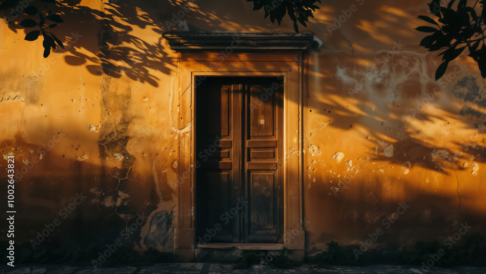A simple doorway framed by shadows and the warm tones of the golden hour A simple doorway framed by shadows and the warm tones of the golden hour