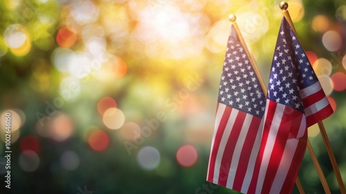 Patriotic Scene with American Flags Ideal for Celebrating National Holidays