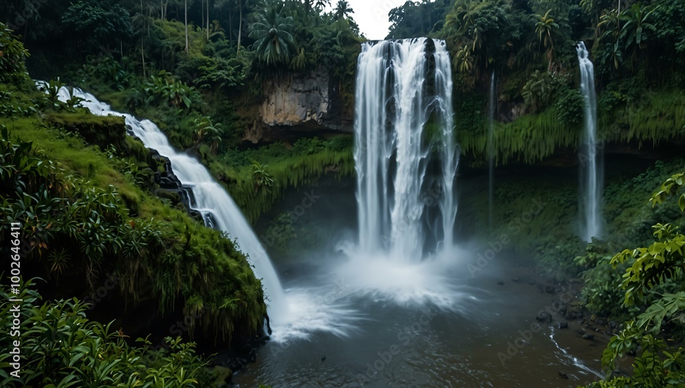 Stunning Tumpak Sewu Waterfall, multiple streams cascading down. Stunning Tumpak Sewu Waterfall, multiple streams cascading down.