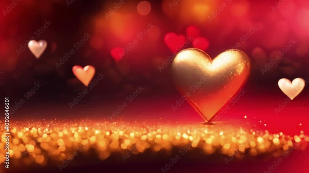 Animation golden heart shape with gold and red sparkling particles for decoration Valentines Day background. Animation golden heart shape with gold and red sparkling particles for decoration Valentines Day background.