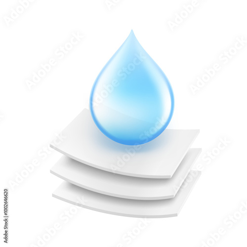 Absorbent three-layer material with drop. Great infographic for your product. Vector illustration. Isolated on white background. Ready for your design. EPS10.	