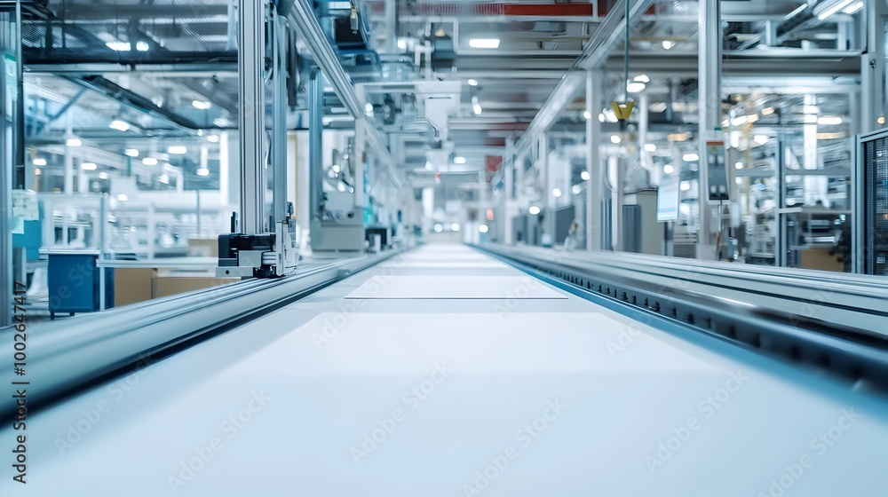Fototapeta premium Bright and Efficient Print Shop with Automated Paper Conveyor System