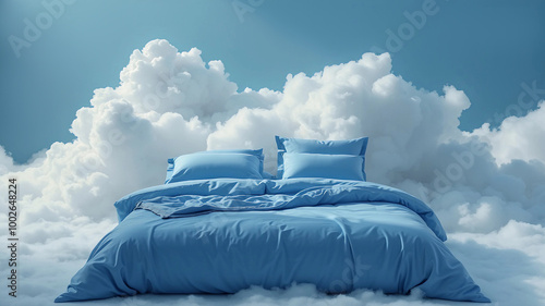 A bed among blue clouds.