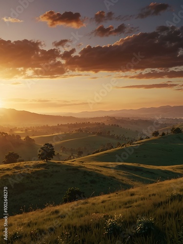 Sunrise view from a hilltop with seamless looping animation.