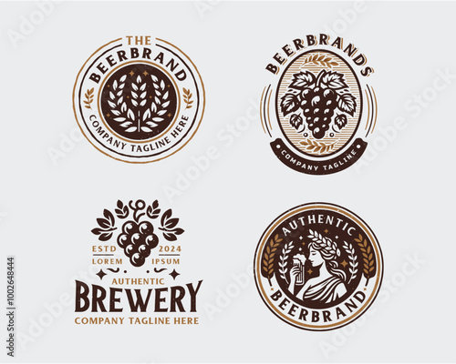 Set bundle vintage brewery beer bar logo for business company