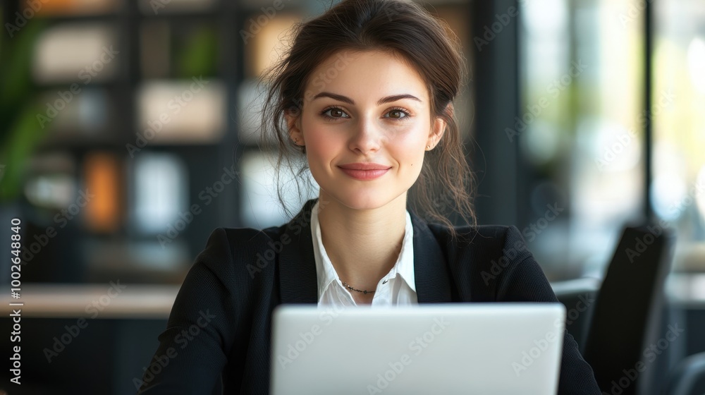 Young woman with a professional appearance, likely in a business setting Young woman with a professional appearance, likely in a business setting
