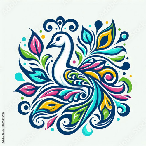 Stylized peacock design with floral batik pattern combination