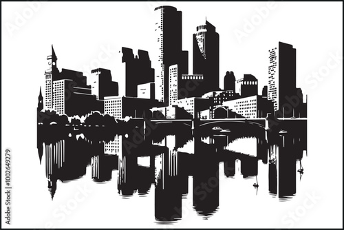 Boston City Skyline Vector Silhouette