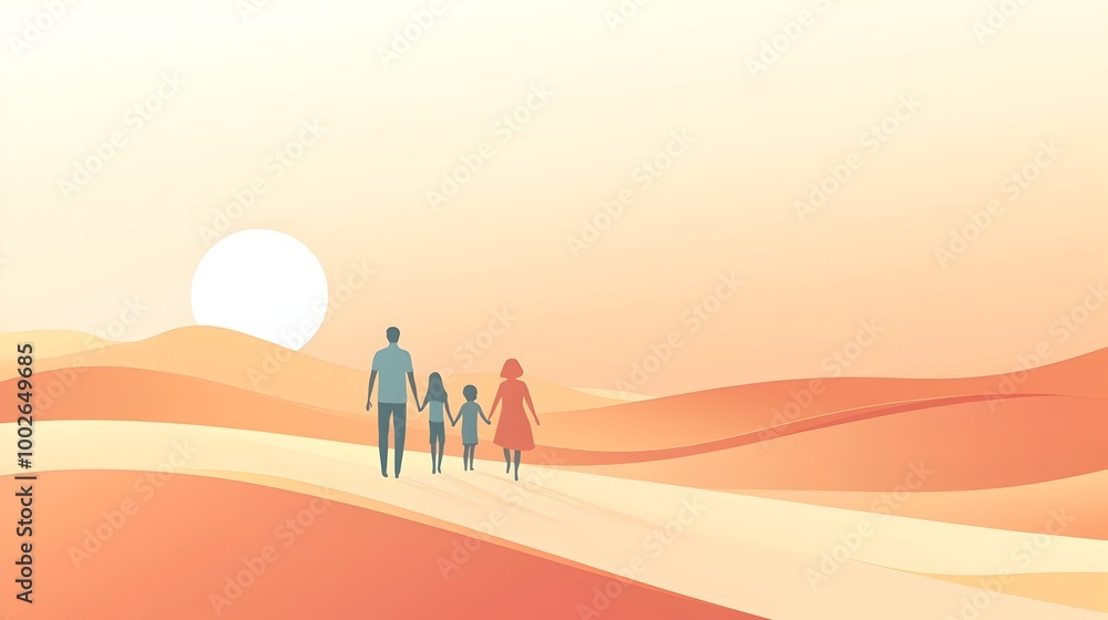 Minimalist of a Family Walking Through Abstract Landscape Minimalist of a Family Walking Through Abstract Landscape