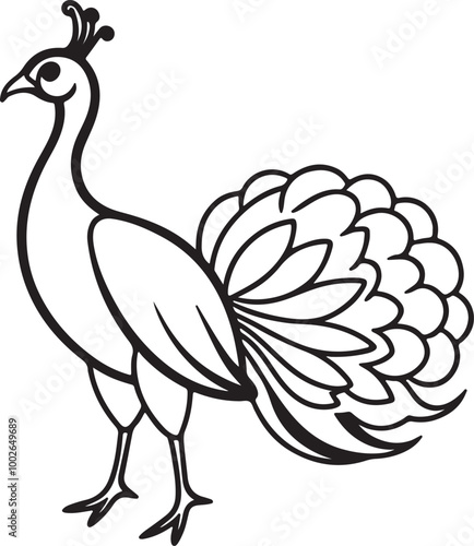 Wallpaper Mural Vector art silhouette of a peacock in black against a white background, highlighting its graceful form and feathers Torontodigital.ca